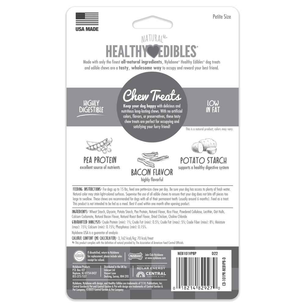 Nylabone Healthy Edibles Bacon Bone Chew Treats (6.2oz)