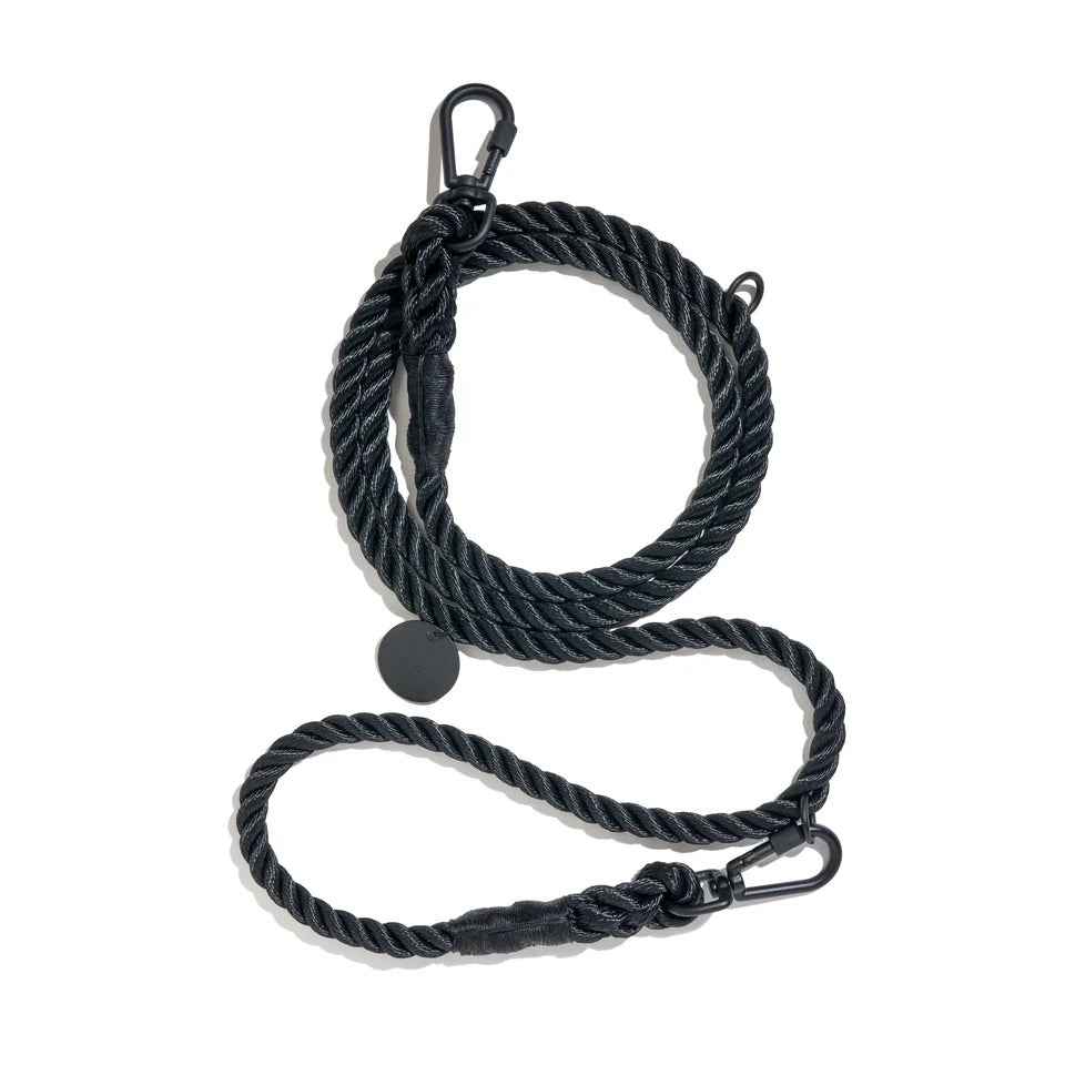 Found My Animal Matte Black Rope Adjustable Dog Leash Large
