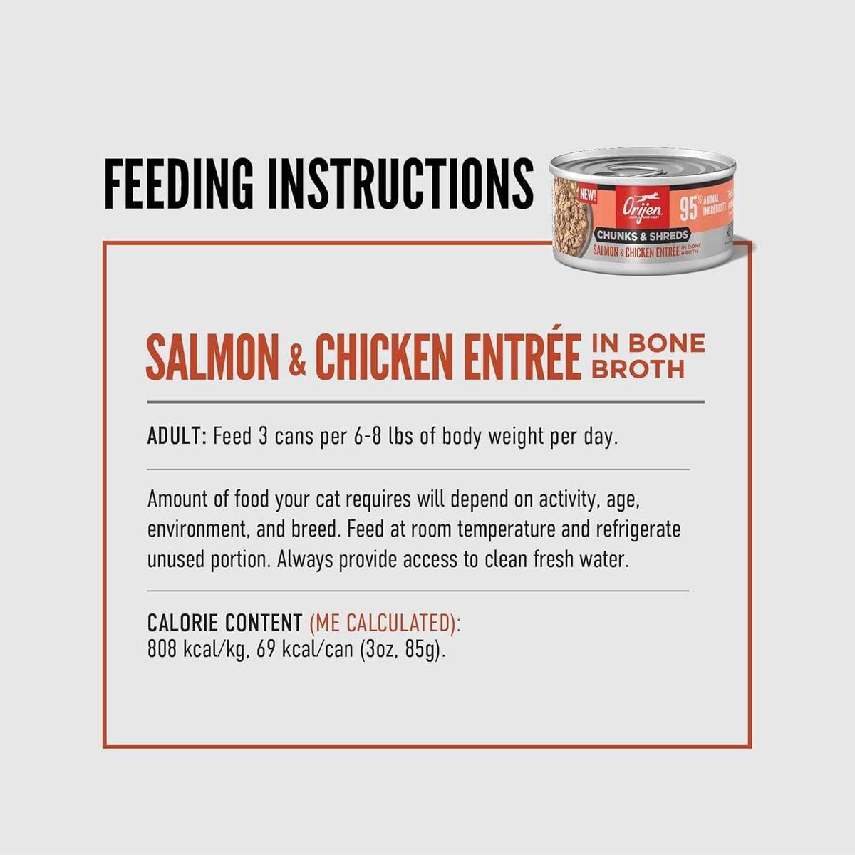 Orijen Grain Free Chunks & Shreds, Salmon & Chicken Wet Cat Food (3oz)