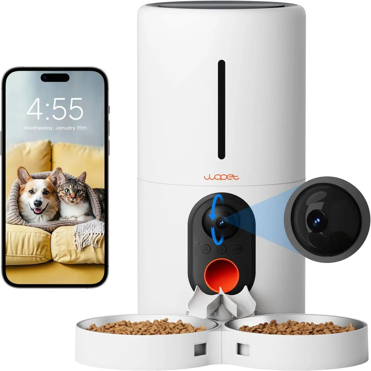 Smart Automatic Pet Feeder with Camera, WiFi 6L Dual Feeding & Two-Way Audio