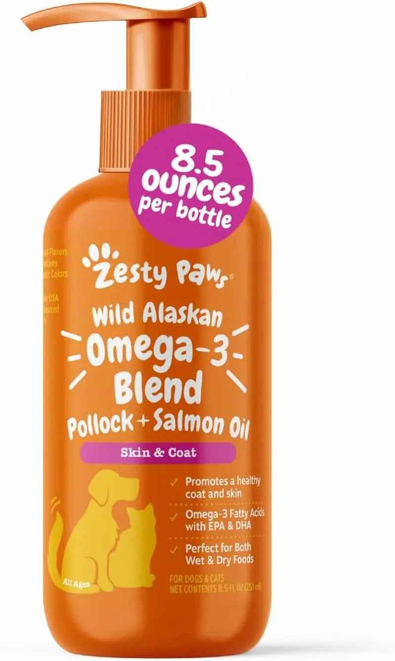 Zesty Paws Wild Alaskan Omega-3 Oil for Pets – 8.5 oz Skin & Coat Support