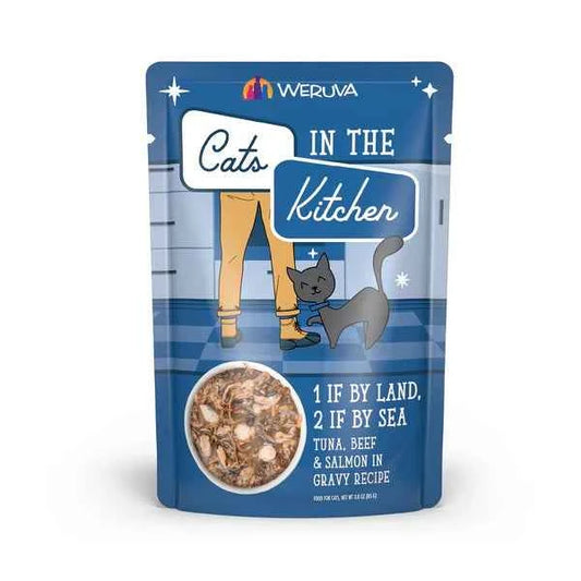 Cats in the Kitchen 1 If By Land, 2 If By Sea, Tuna, Beef & Salmon in Gravy (3oz)