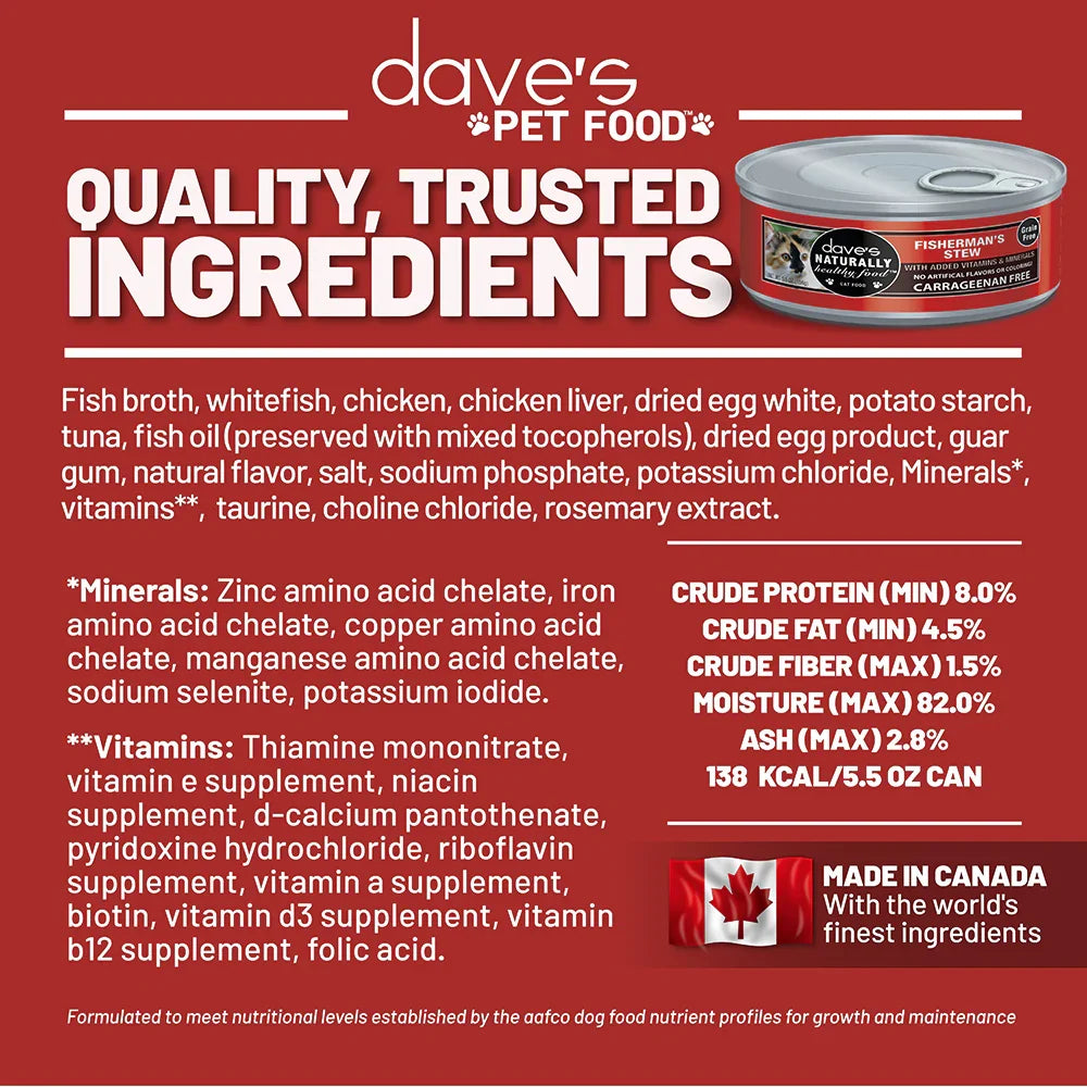 Dave's Naturally Healthy Grain Free Shredded Fisherman's Stew Wet Cat Food (5.5oz)