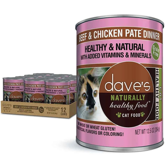 Dave's Naturally Healthy Beef & Chicken Dinner Paté Wet Cat Food (12.5oz)