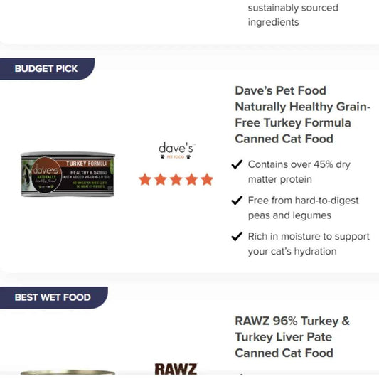 Dave's Naturally Healthy Grain Free Turkey Formula Wet Cat Food (5.5oz)