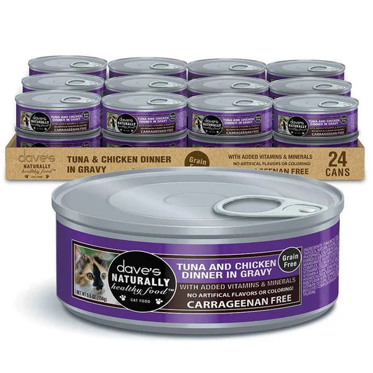 Dave's Naturally Healthy Grain Free Tuna & Chicken Dinner in Gravy Wet Cat Food (5.5oz)