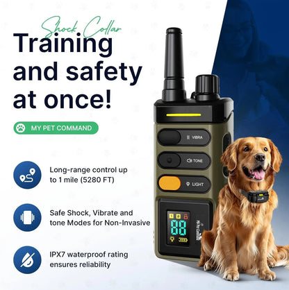 Waterproof Rechargeable Dog Training Collar – 1-Mile Range, 2-Dog System
