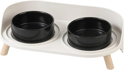 Elevated Ceramic Cat & Dog Bowl Set with Splash Guard, Non-Slip Stand (2x480ml)
