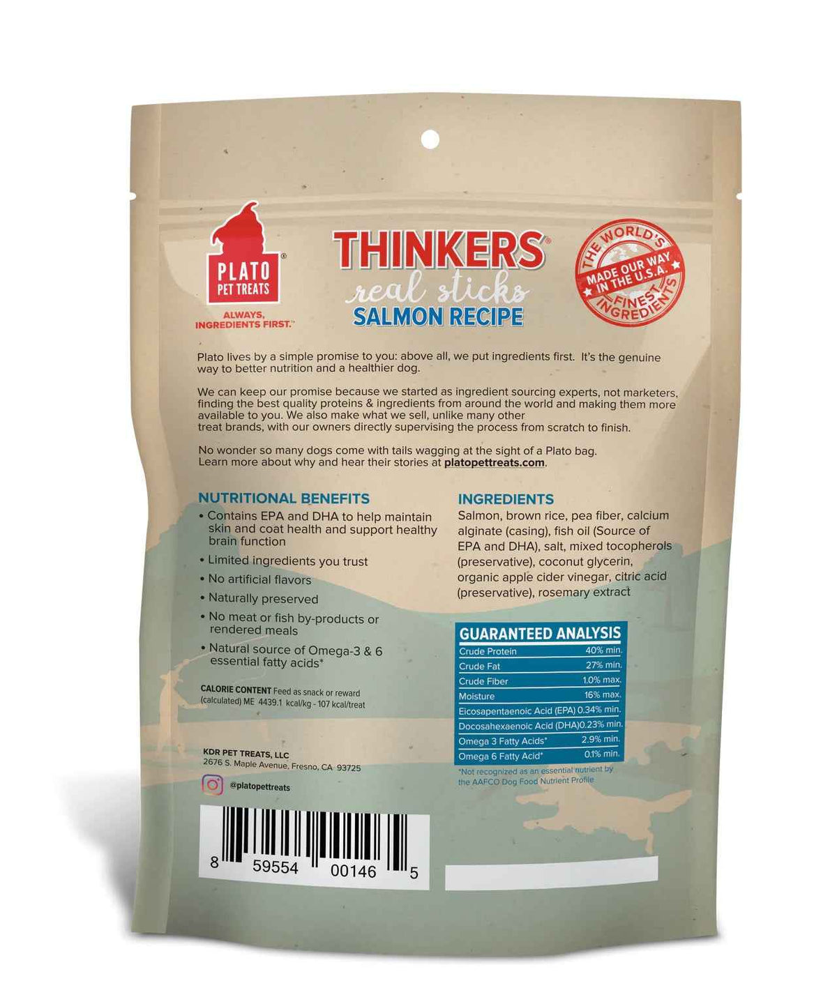Plato Thinkers Salmon Sticks Dog Treats (10oz)