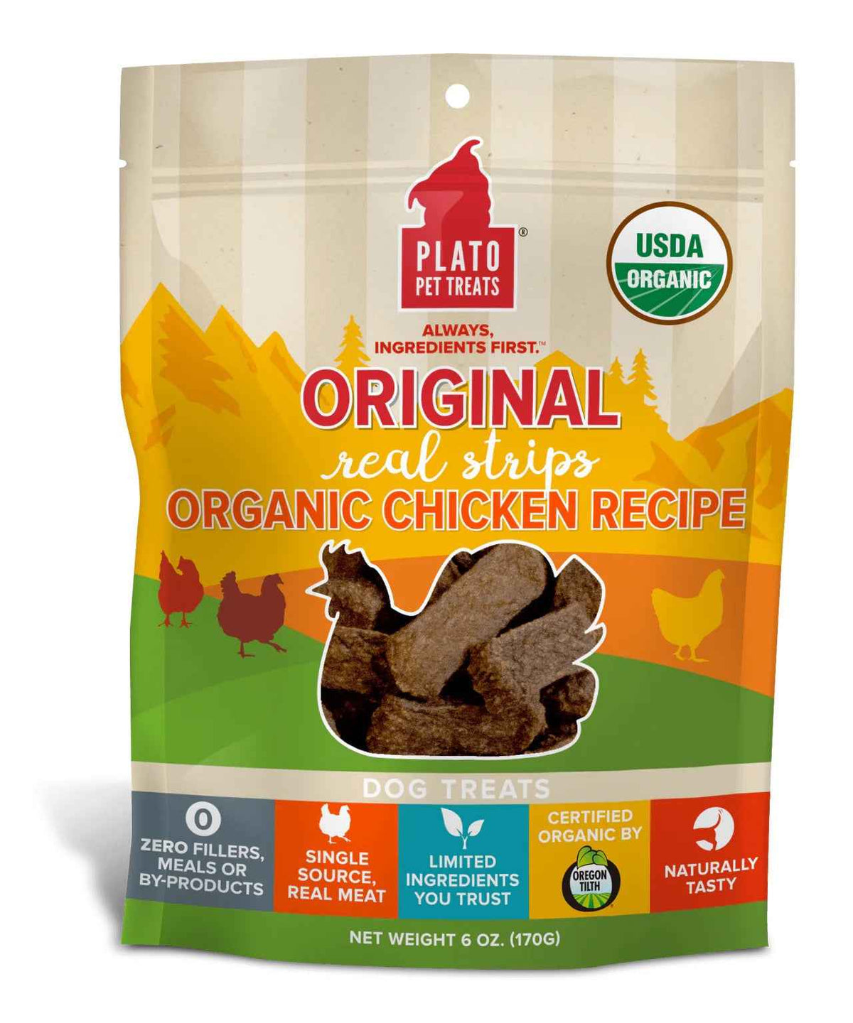Plato Original Real Strips Organic Chicken Dog Treats (6oz)