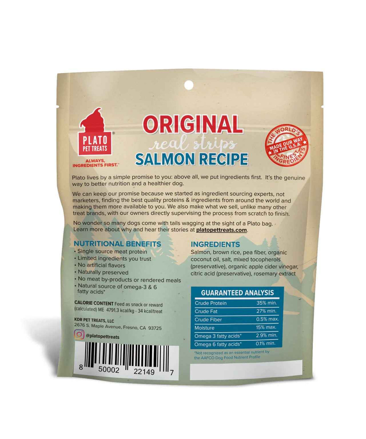 Plato Original Real Strips Salmon Dog Treats (6oz)