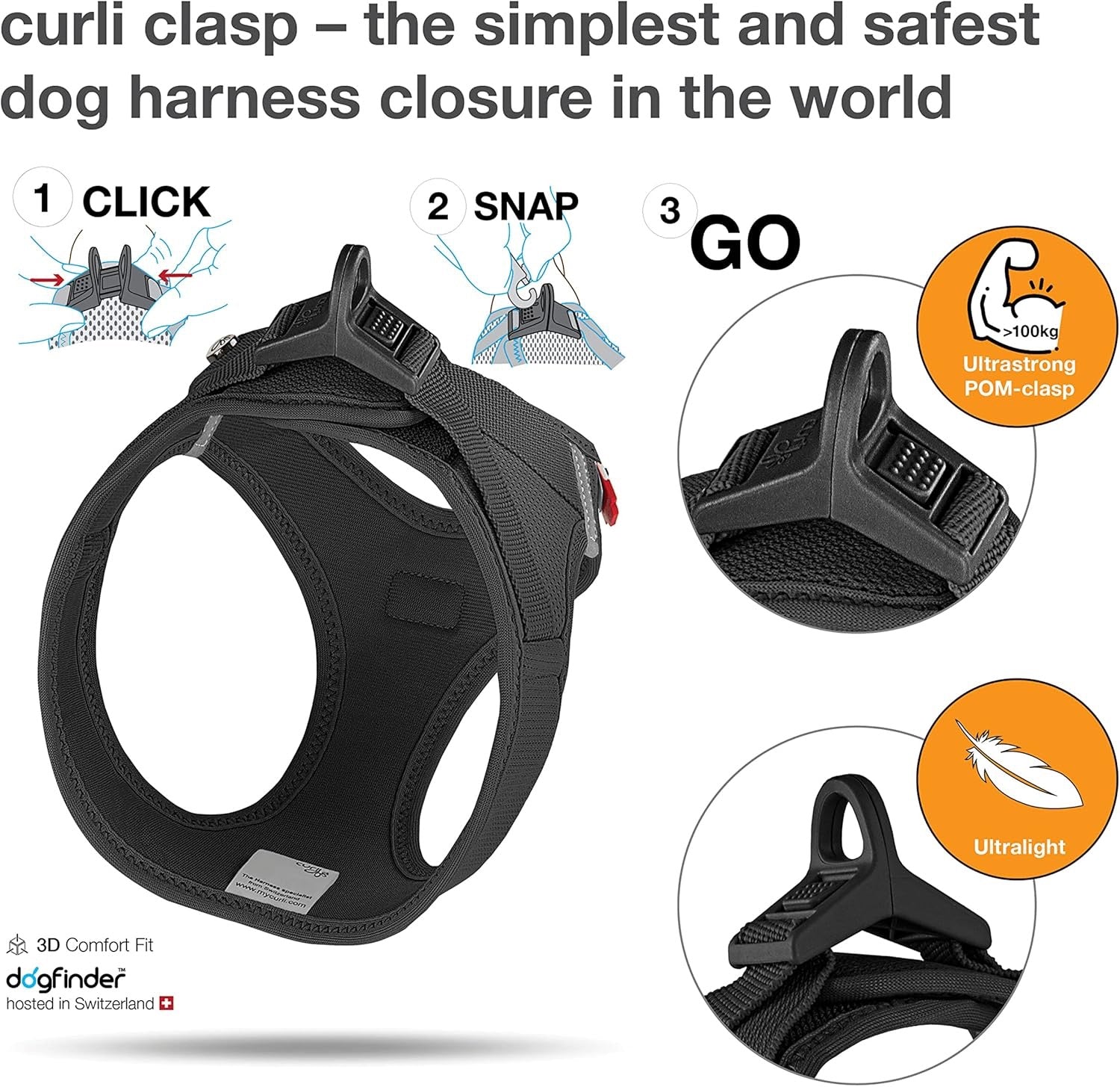Curli Air Mesh Clasp Black Vest Harness