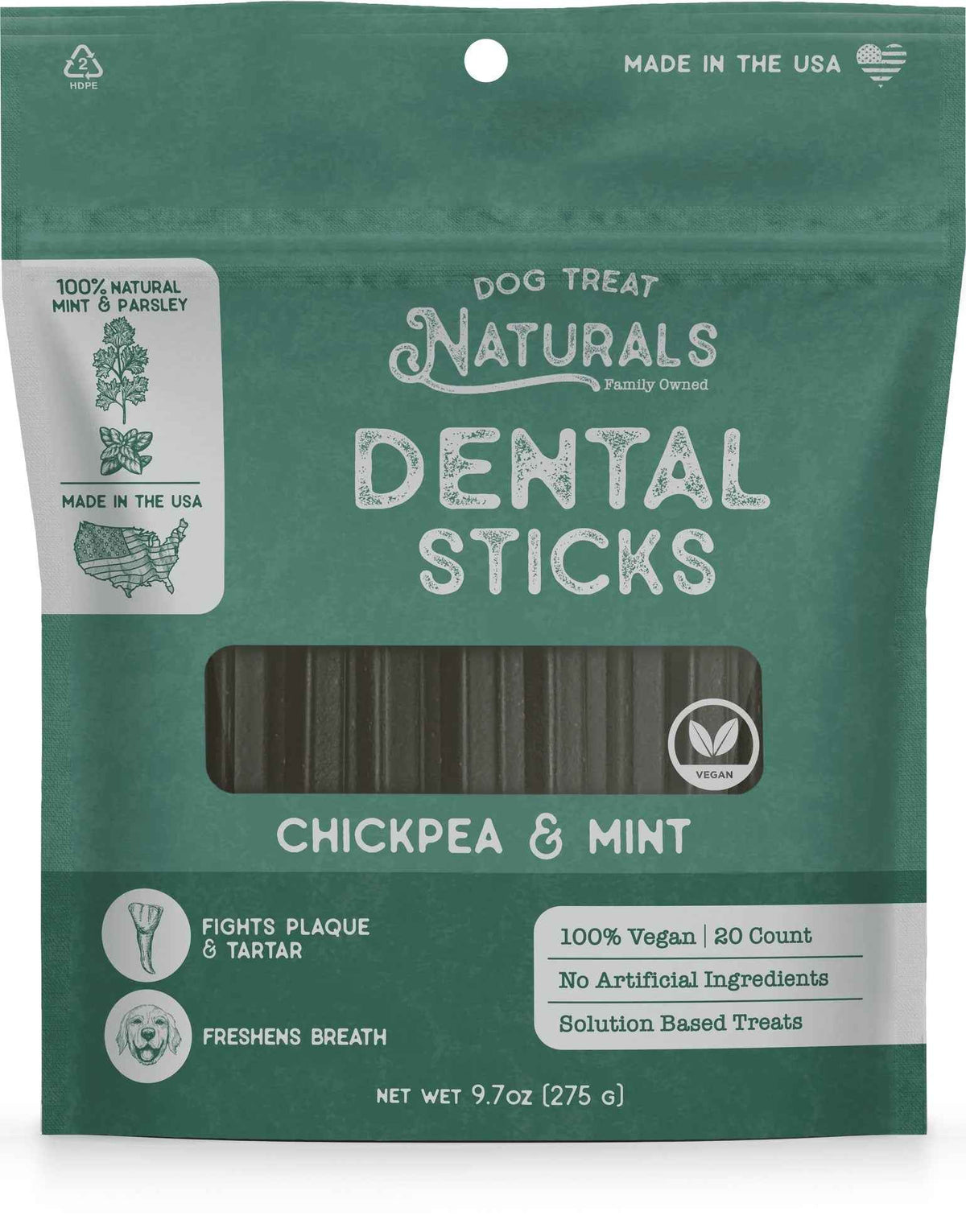 Dog Treat Naturals Chickpea & Mint Dental Sticks Dog Treats (10oz)