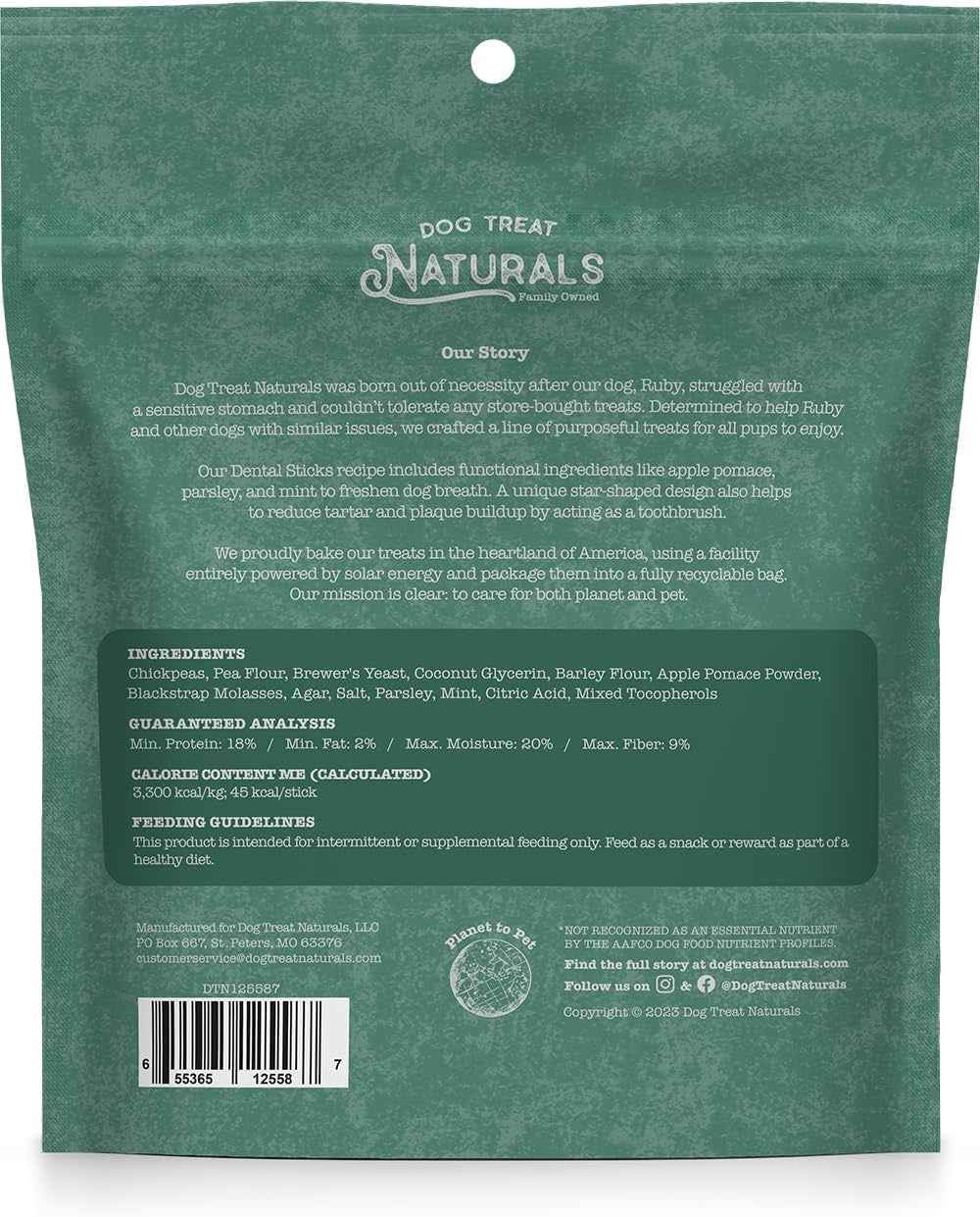 Dog Treat Naturals Chickpea & Mint Dental Sticks Dog Treats (10oz)