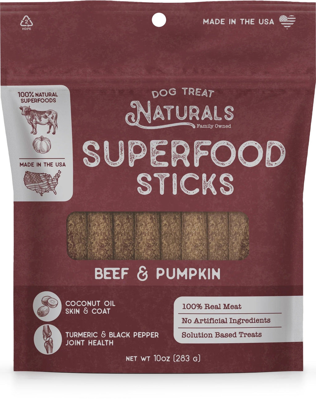 Dog Treat Naturals Superfood Sticks, Beef & Pumpkin Dog Treats (10oz)