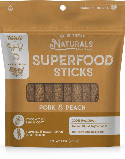 Dog Treat Naturals Superfood Sticks, Pork & Peach Dog Treats (10oz)
