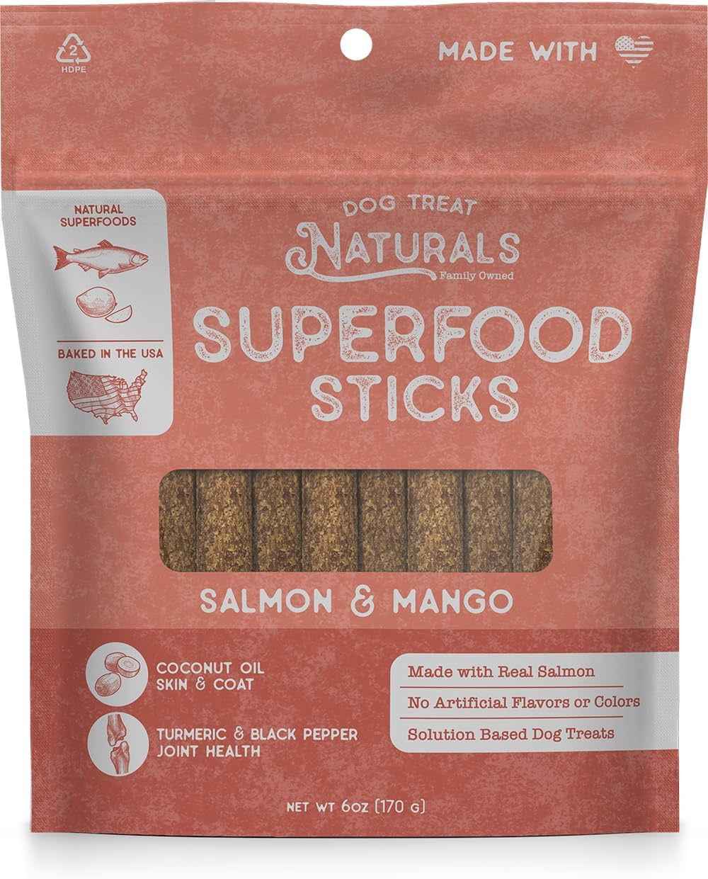 Dog Treat Superfood Sticks, Salmon & Mango Dog Treats (10oz)