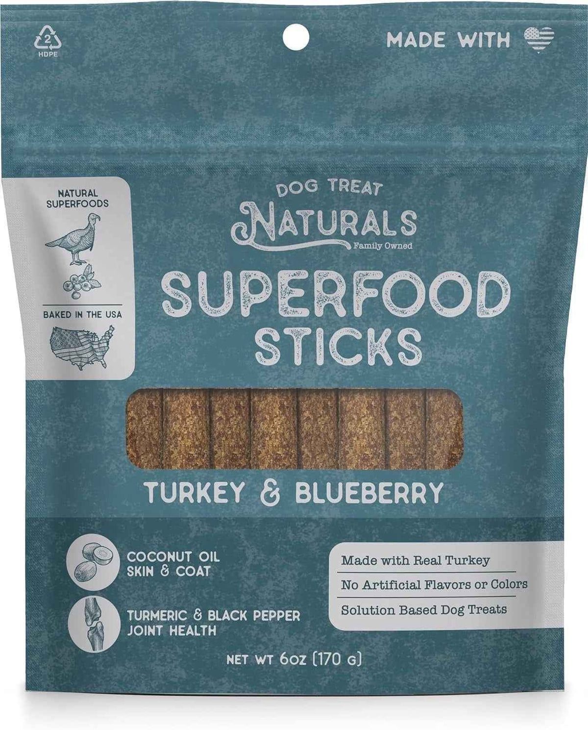 Dog Treat Naturals Superfood Sticks, Turkey & Blueberry Dog Treats (10oz)