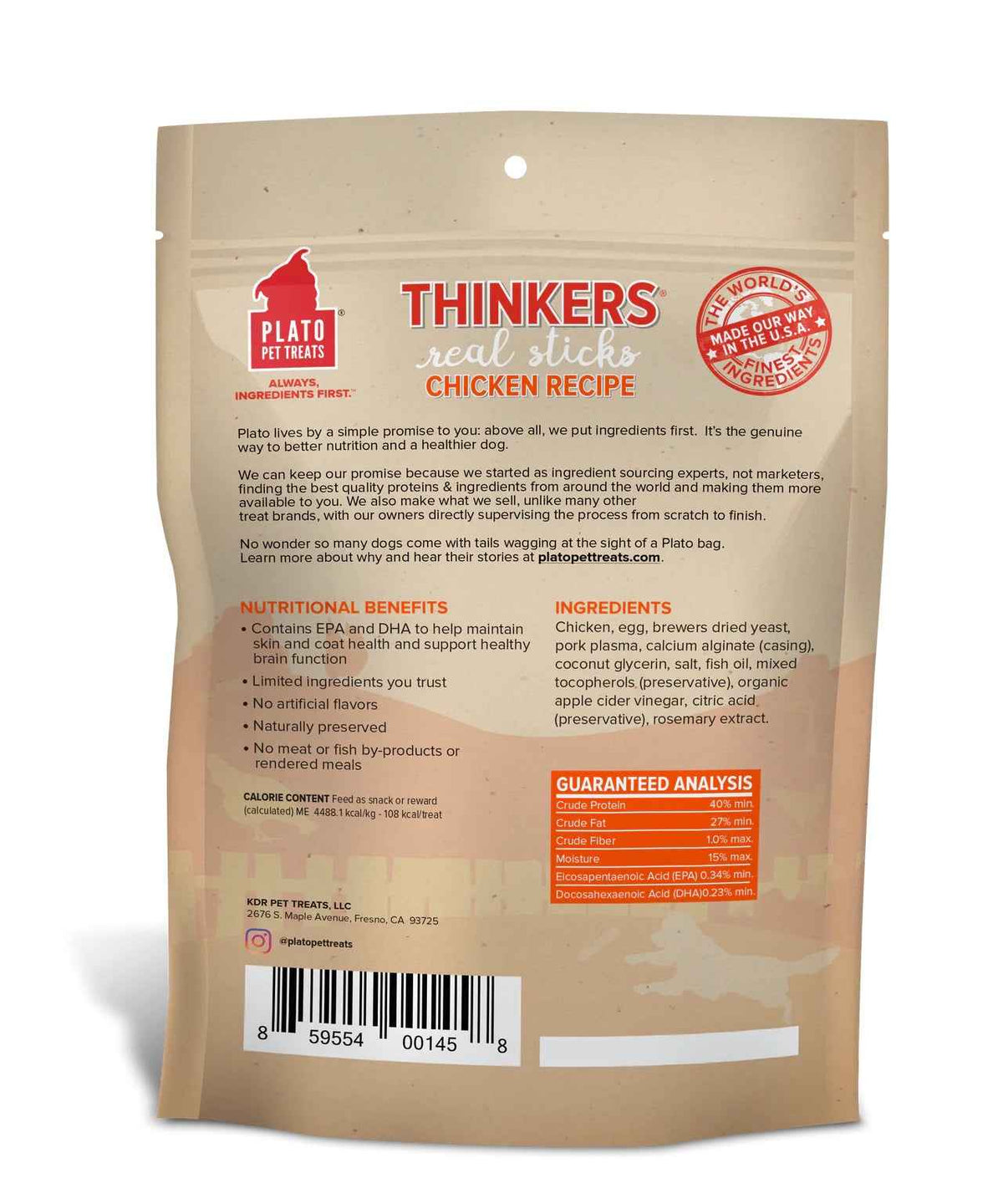 Plato Thinkers Chicken Sticks Dog Treats (10oz)