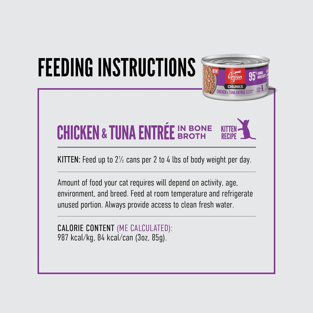 Orijen Grain Free Chunks & Shreds, Kitten Chicken & Tuna Wet Cat Food (3oz)