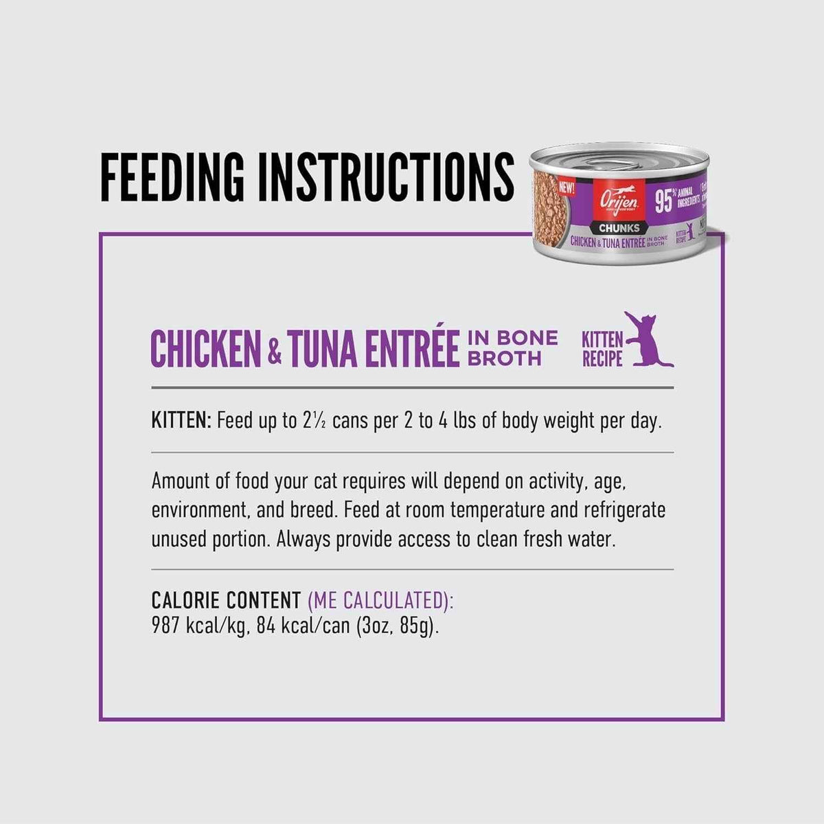 Orijen Grain Free Chunks & Shreds, Kitten Chicken & Tuna Wet Cat Food (3oz)