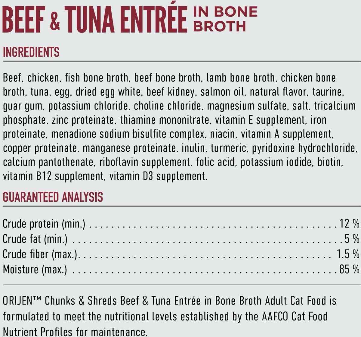 Orijen Grain Free Chunks & Shreds Beef & Tuna Wet Cat Food (3oz)