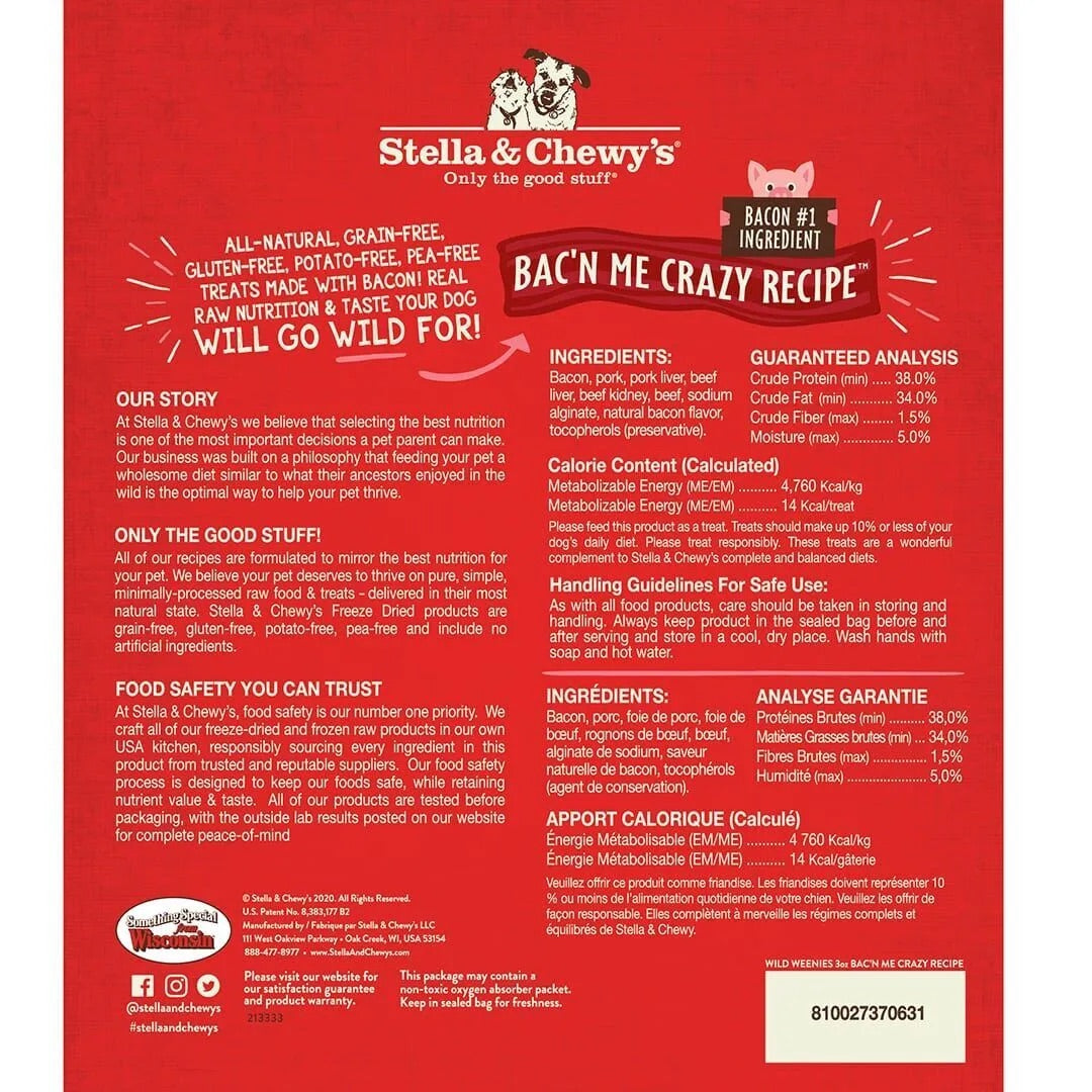 Stella & Chewy’s Freeze Dried Wild Weenies Bacon Dog Treats (11oz)