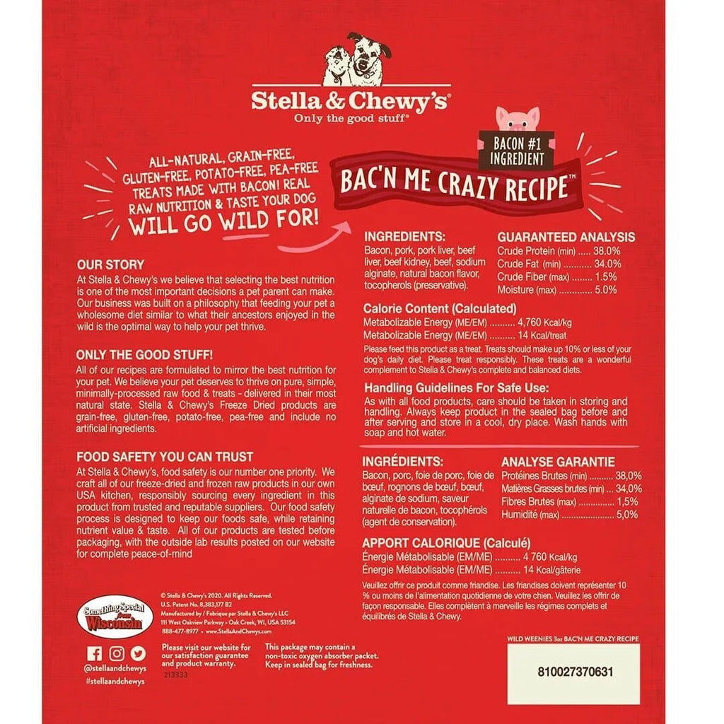 Stella & Chewy’s Freeze Dried Wild Weenies Bacon Dog Treats (3oz)