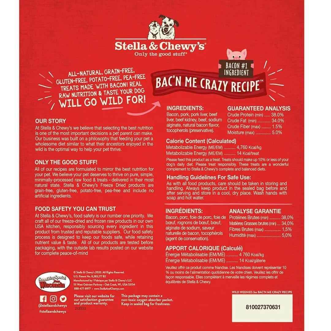 Stella & Chewy’s Freeze Dried Wild Weenies Bacon Dog Treats (3oz)