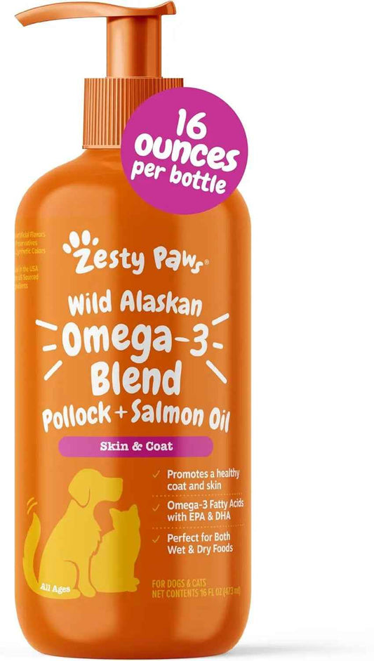 Zesty Paws Wild Alaskan Omega-3 Oil for Pets – 8.5 oz Skin & Coat Support