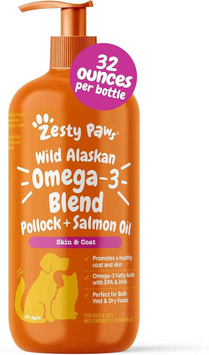 Zesty Paws Wild Alaskan Omega-3 Oil for Pets – 8.5 oz Skin & Coat Support