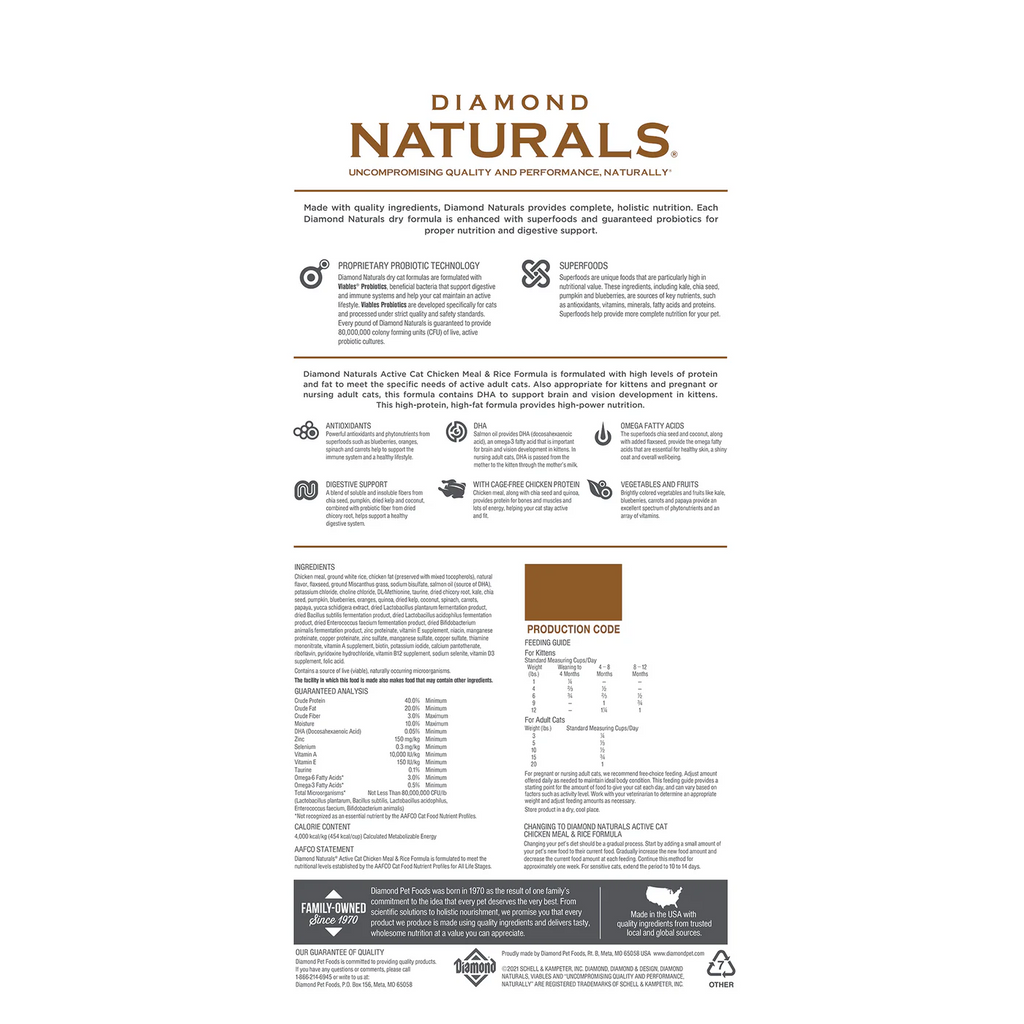 Diamond Naturals Active Cat Chicken & Rice Dry Cat Food