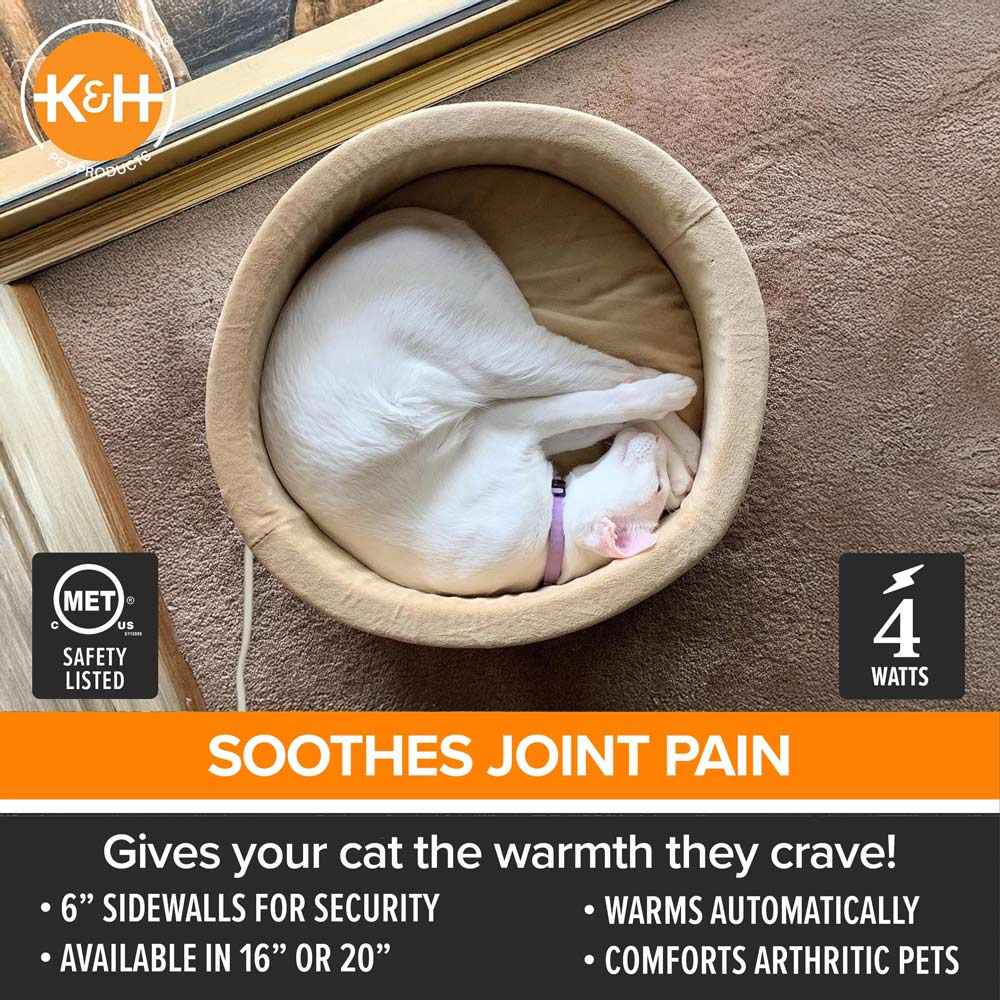 K&H Pet Products Thermo-Kitty Bed Indoor Heated Cat Bed – Safe, Energy Efficient & Washable