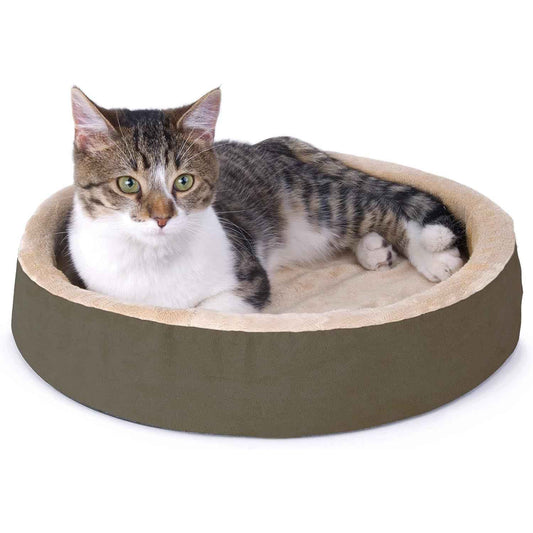 K&H Thermo-Kitty Cuddle Up Cat Bed – Indoor Heated Cat Bed with Low-Wall Design, Soft Foam Base & Removable Washable Cover