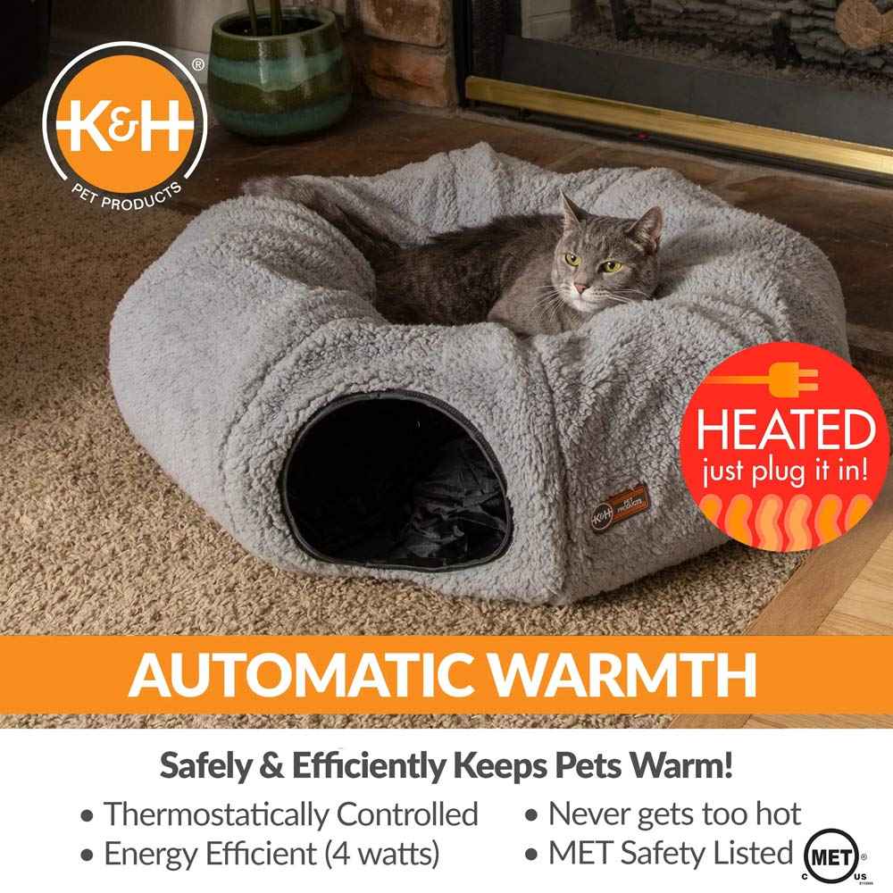 K&H Thermo-Kitty Heated Cat Tunnel – Indoor Heated Cat Bed and Play Tunnel with Machine Washable Pillow