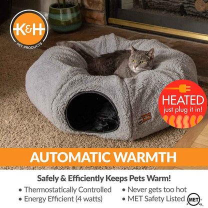 K&H Thermo-Kitty Heated Cat Tunnel – Indoor Heated Cat Bed and Play Tunnel with Machine Washable Pillow