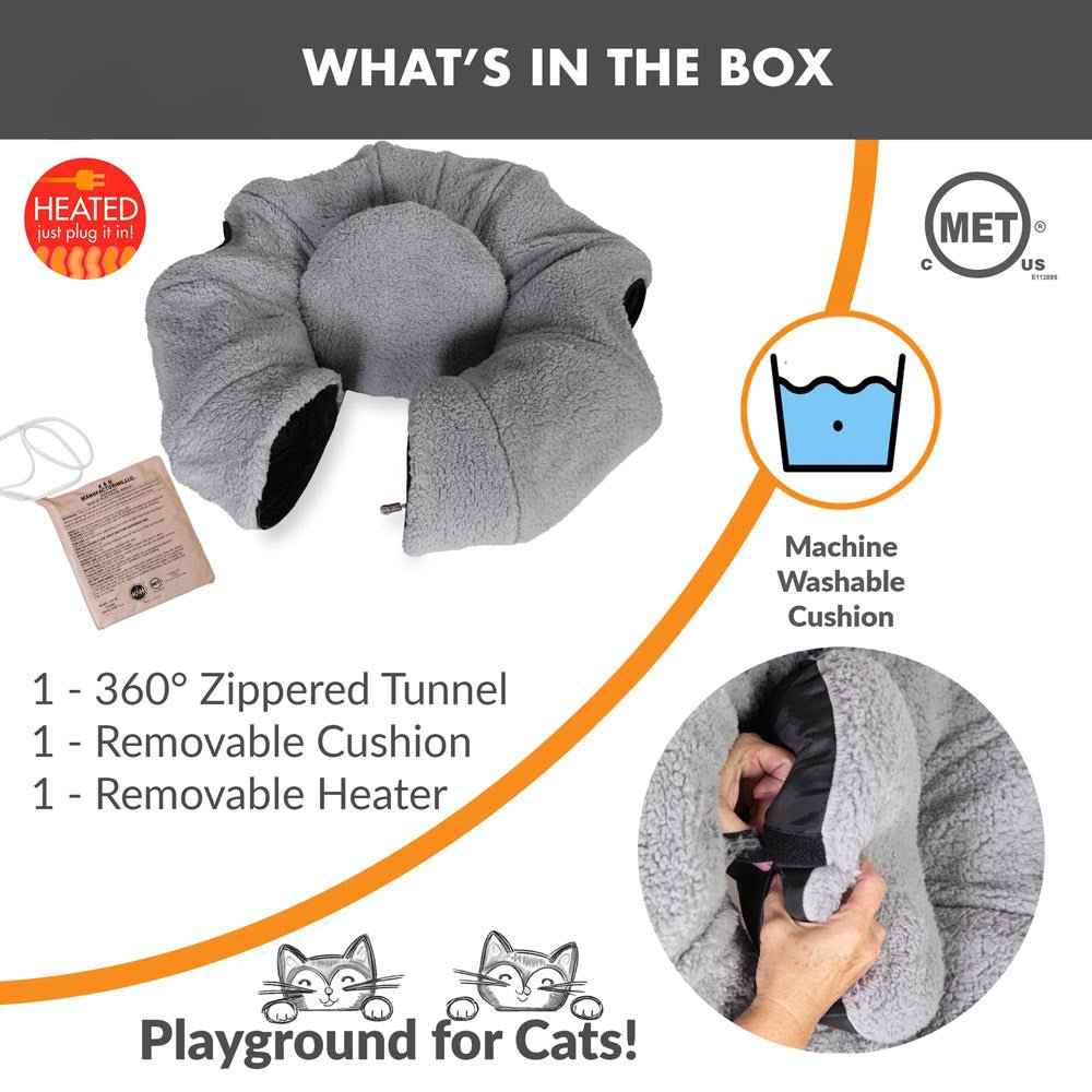K&H Thermo-Kitty Heated Cat Tunnel – Indoor Heated Cat Bed and Play Tunnel with Machine Washable Pillow