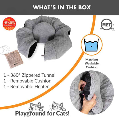 K&H Thermo-Kitty Heated Cat Tunnel – Indoor Heated Cat Bed and Play Tunnel with Machine Washable Pillow